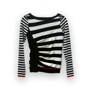KAREN MILLEN Black and White Optical Illusion Striped Sweater Size 2